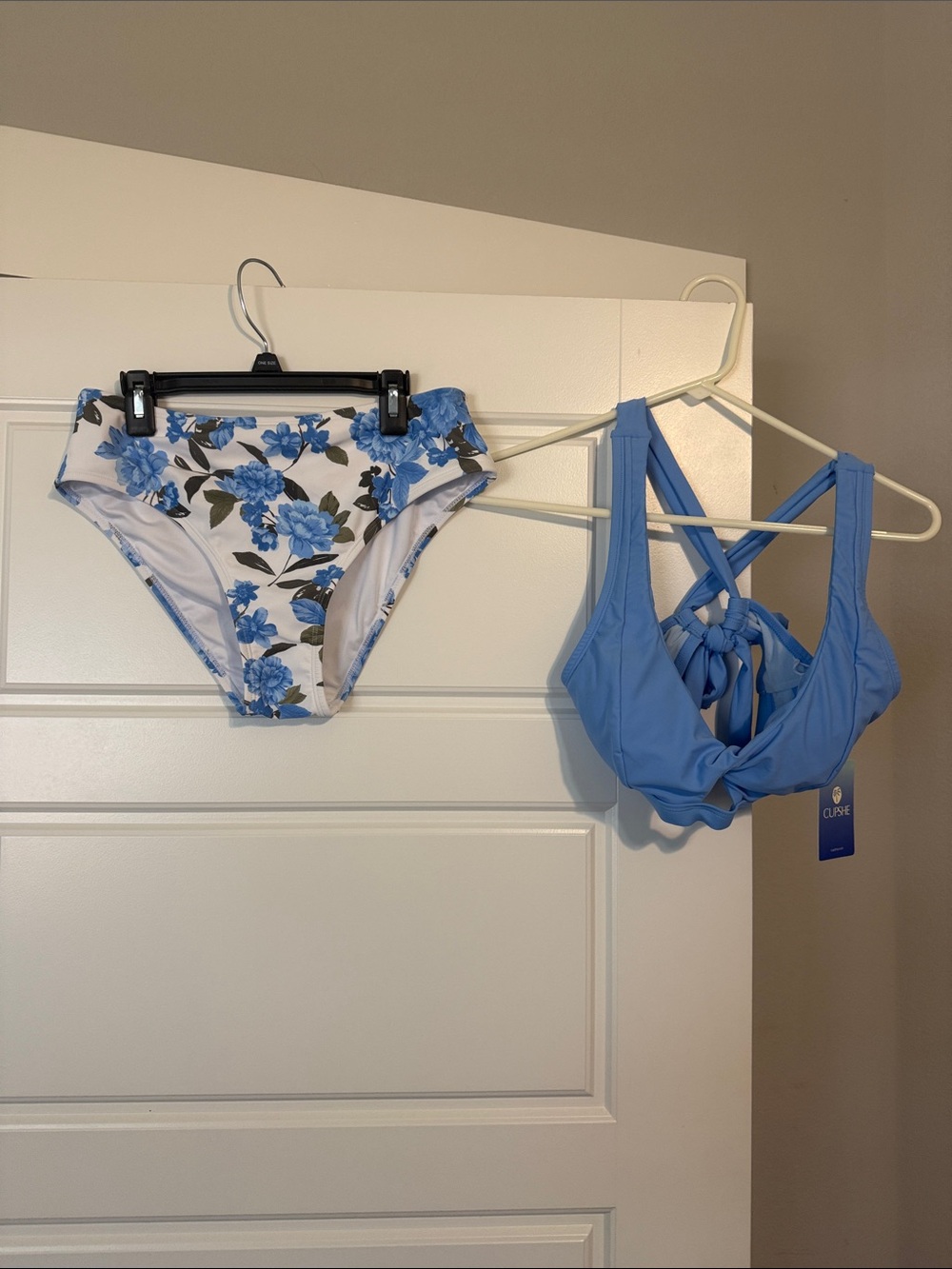 Cupshe Blue Floral High-Waist Bikini Set